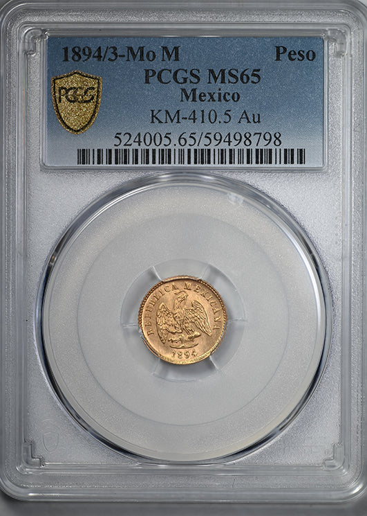 1894/3-Mo M Mexico Gold G1P Peso PCGS MS65 KM-410.5 Au
