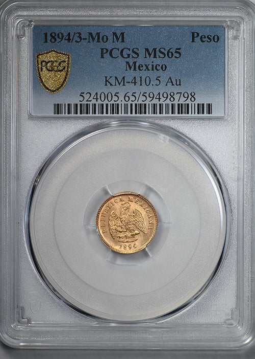 1894/3-Mo M Mexico Gold G1P Peso PCGS MS65 KM-410.5 Au