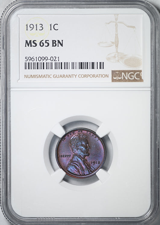 1913 Lincoln Wheat Cent 1C NGC MS65BN - TONED!