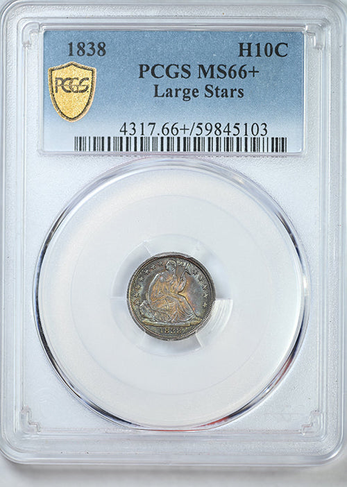 1838 Liberty Seated Half Dime H10C PCGS MS66+ Large Stars - TONED!