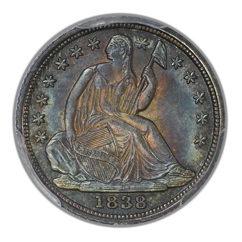 1838 Liberty Seated Half Dime H10C PCGS MS66+ Large Stars - TONED!