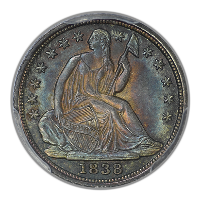 1838 Liberty Seated Half Dime H10C PCGS MS66+ Large Stars - TONED!