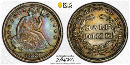 1838 Liberty Seated Half Dime H10C PCGS MS66+ Large Stars - TONED!