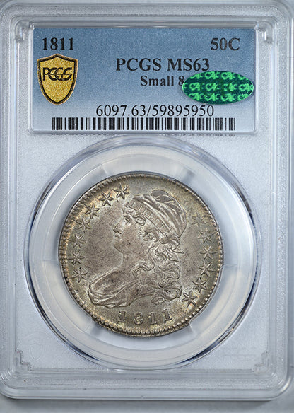 1811 Capped Bust Half Dollar 50C PCGS MS63 CAC - Small 8
