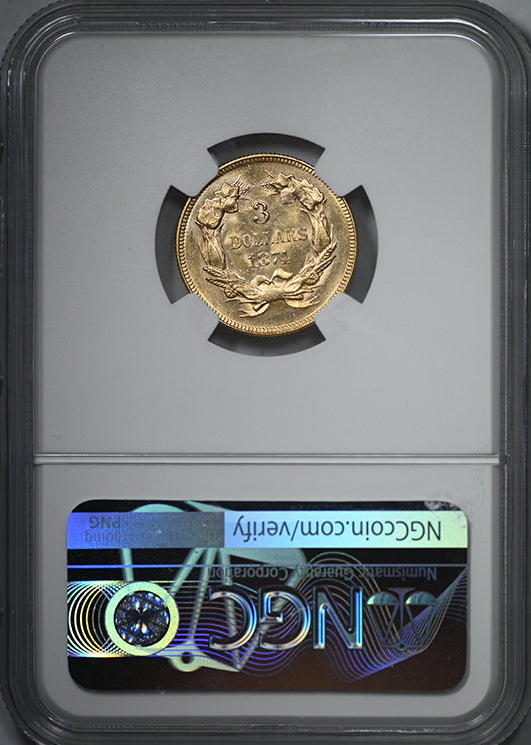 1874 Indian Princess Gold Three Dollar Piece $3 NGC MS62