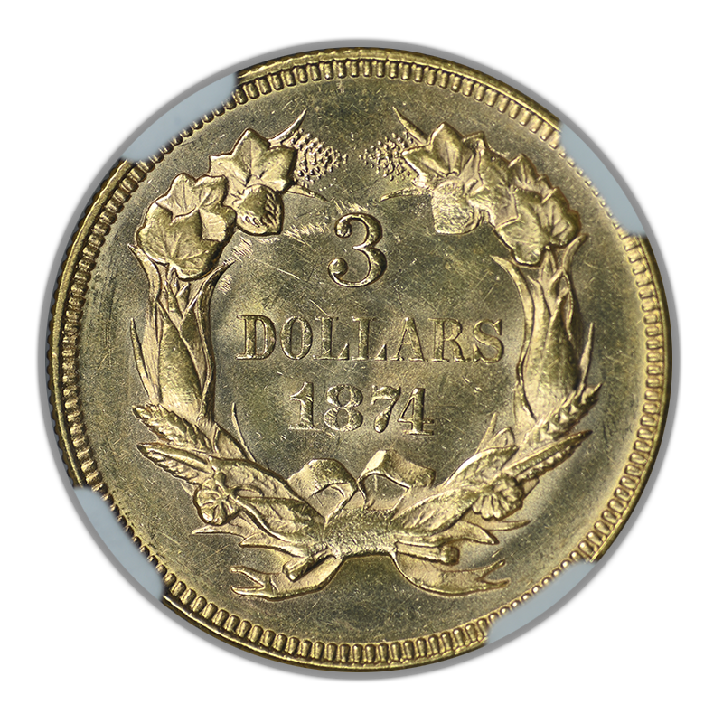 1874 Indian Princess Gold Three Dollar Piece $3 NGC MS62