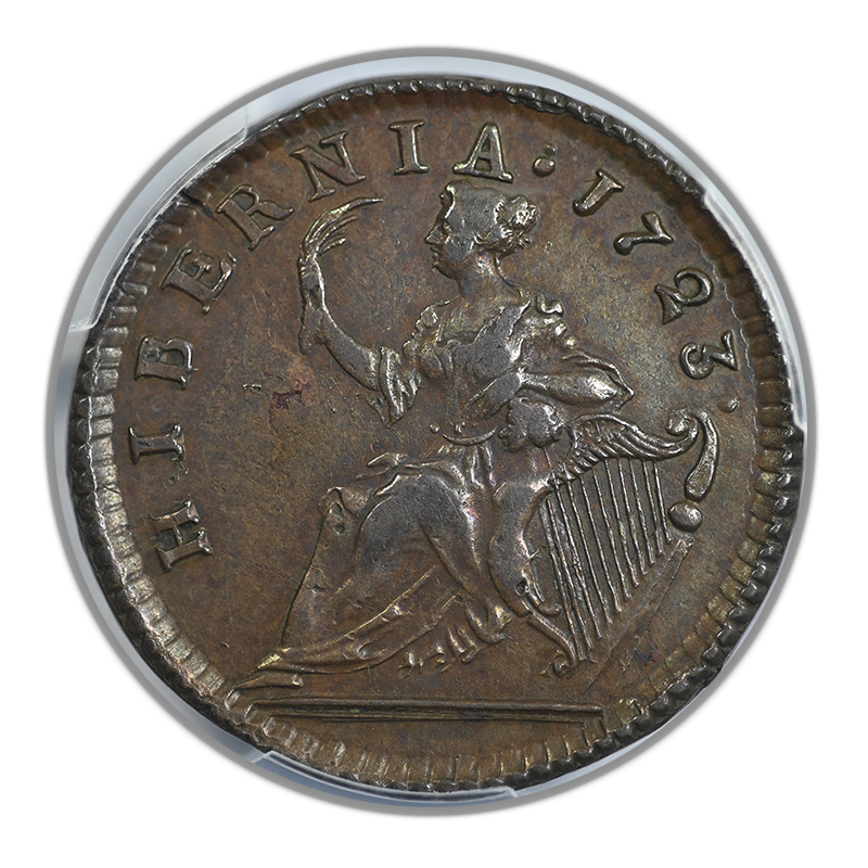 1723 Hibernia Colonial Half Penny 1/2P PCGS AU50 - TONED!