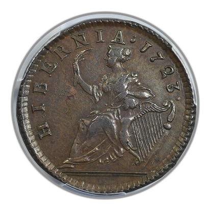 1723 Hibernia Colonial Half Penny 1/2P PCGS AU50 - TONED!