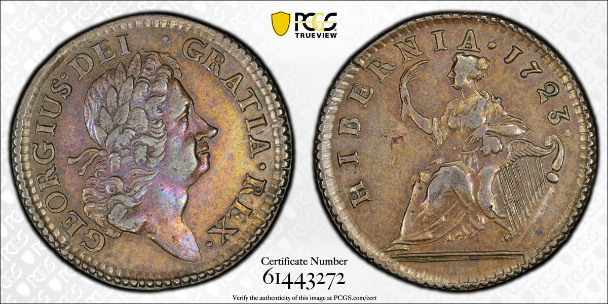 1723 Hibernia Colonial Half Penny 1/2P PCGS AU50 - TONED!
