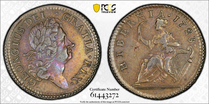 1723 Hibernia Colonial Half Penny 1/2P PCGS AU50 - TONED!