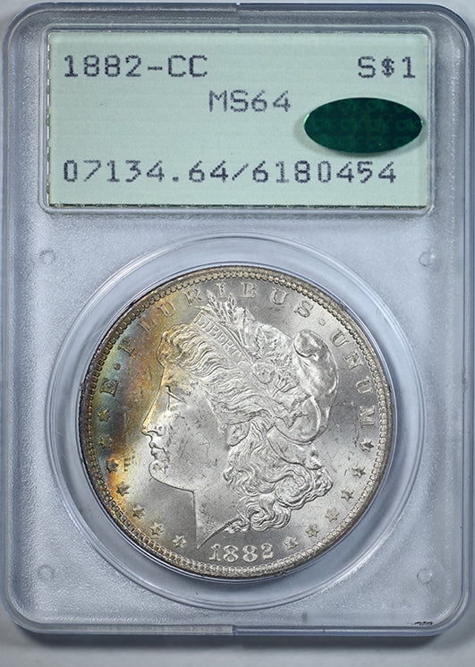 1882-CC Morgan Dollar $1 PCGS Rattler MS64 CAC - TONED!