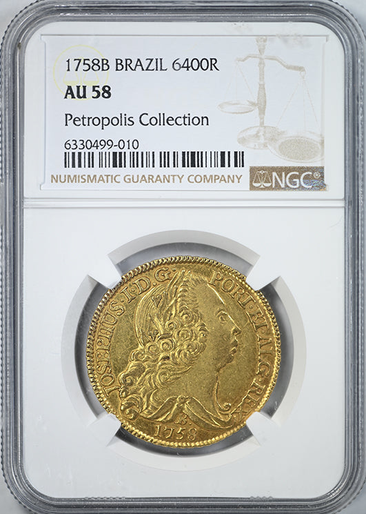 1758 B Brazil Gold 6400R Reis NGC AU58