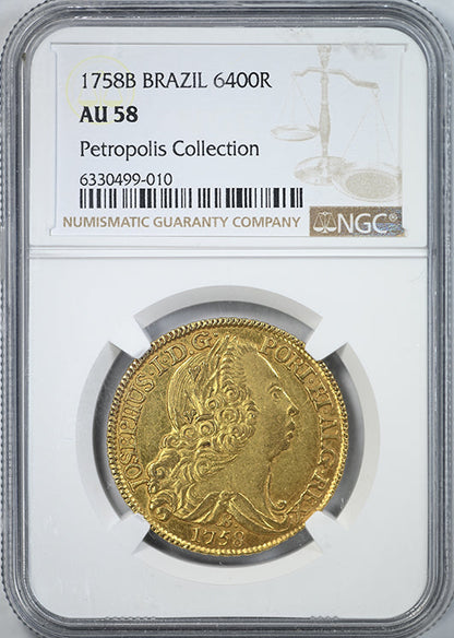 1758 B Brazil Gold 6400R Reis NGC AU58