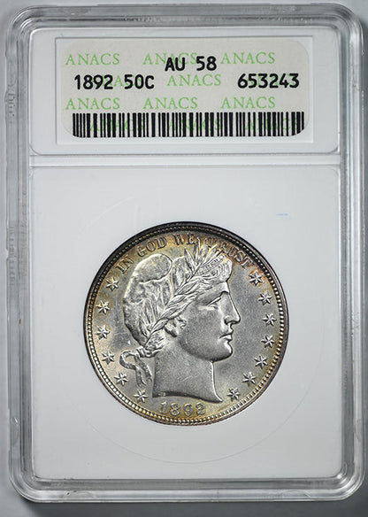 1892 Barber Half Dollar 50C ANACS Soapbox AU58