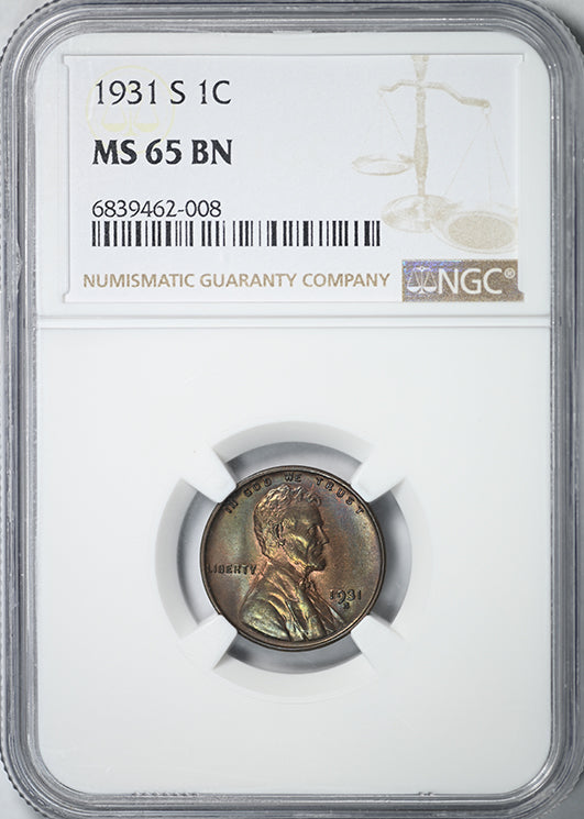 1931-S Lincoln Wheat Cent 1C NGC MS65BN - TONED!