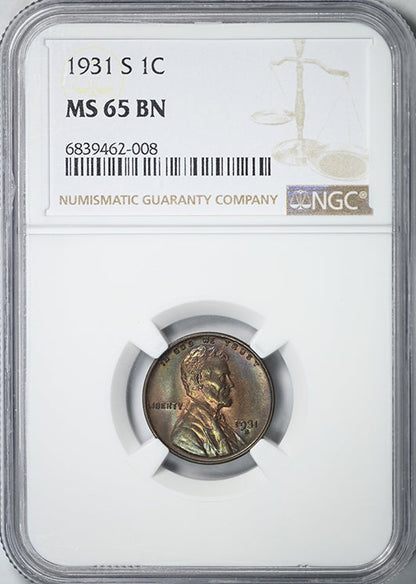 1931-S Lincoln Wheat Cent 1C NGC MS65BN - TONED!