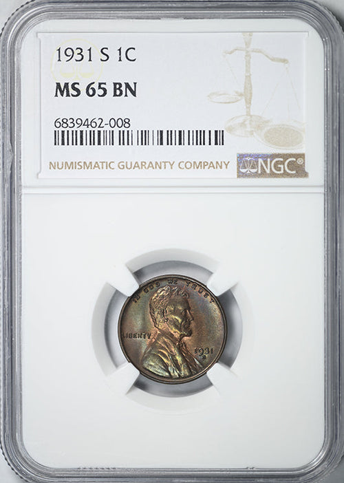 1931-S Lincoln Wheat Cent 1C NGC MS65BN - TONED!