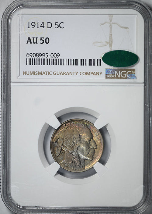 1914-D Buffalo Nickel 5C NGC AU50 CAC - TONED!