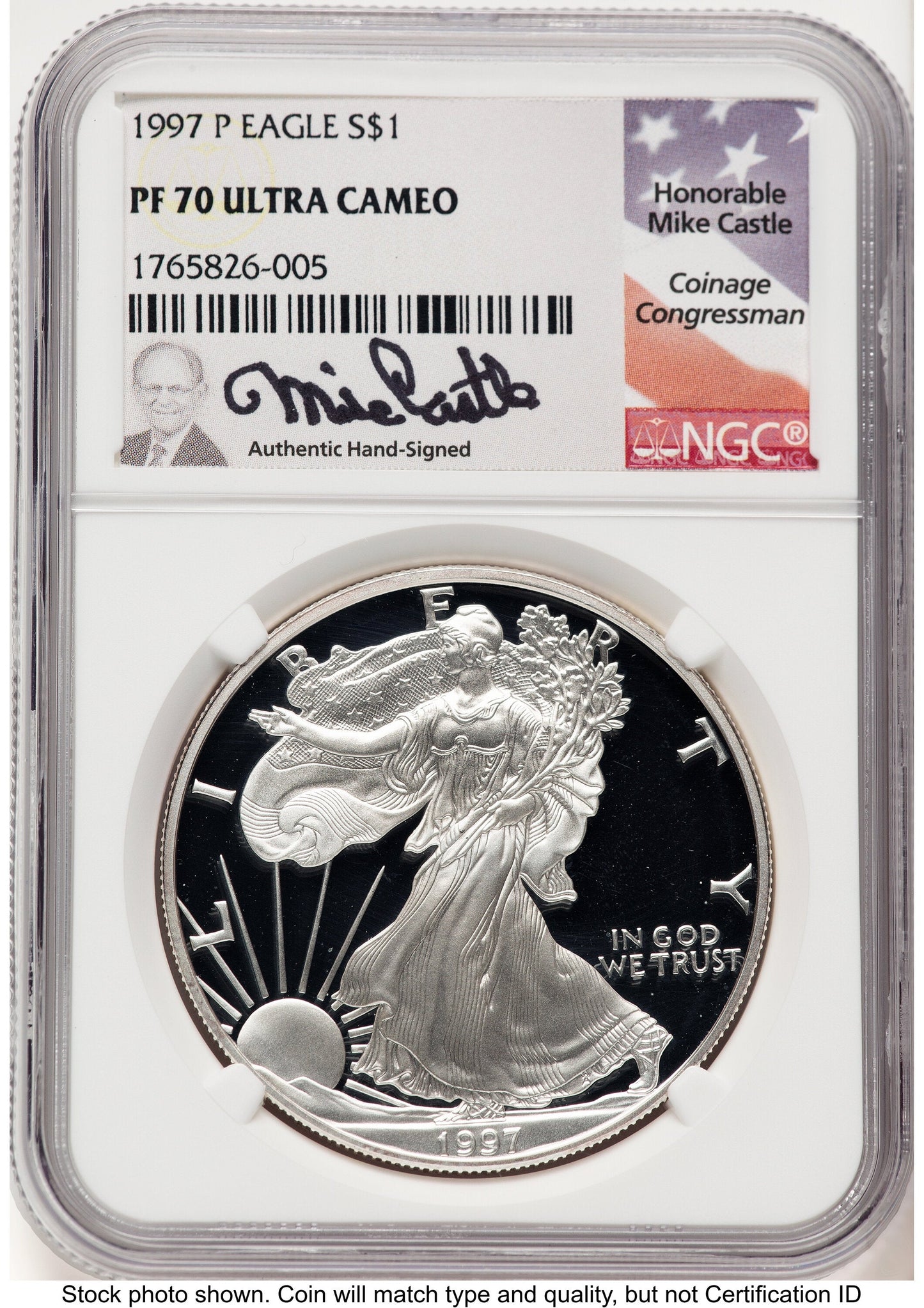 1997-P Proof Silver Eagle 1 oz Mike Castle NGC PF70