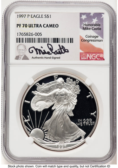 1997-P Proof Silver Eagle 1 oz Mike Castle NGC PF70