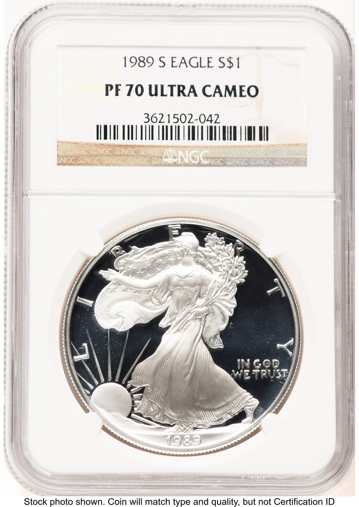 1989-S Proof Silver Eagle 1 oz Brown Label NGC PF70
