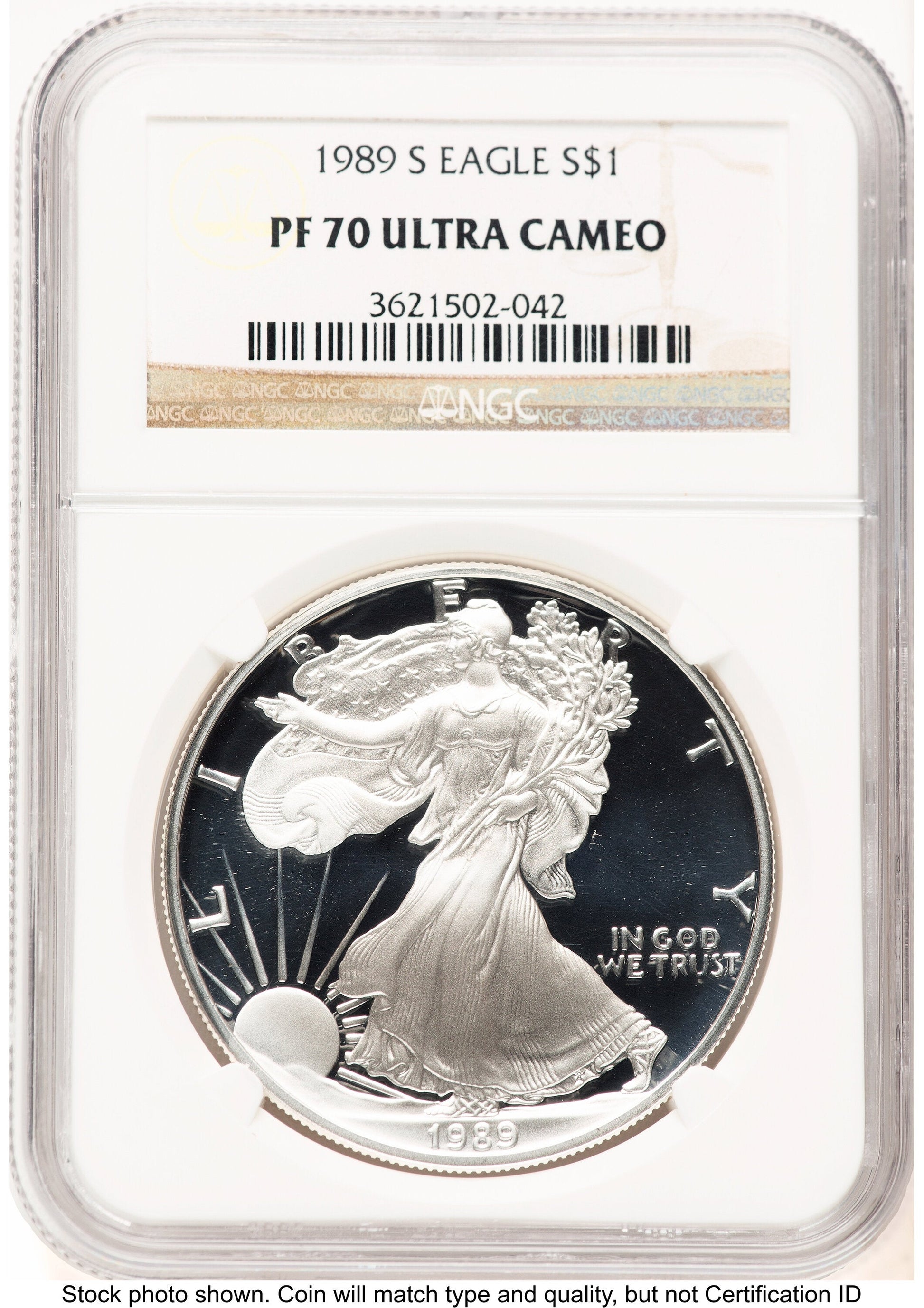 1989-S Proof Silver Eagle 1 oz Brown Label NGC PF70