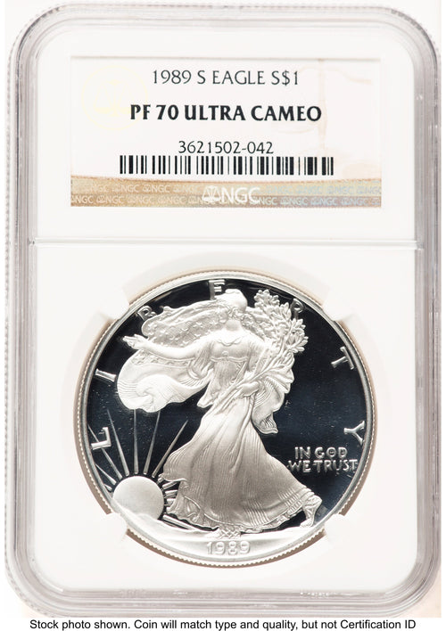 1989-S Proof Silver Eagle 1 oz Brown Label NGC PF70