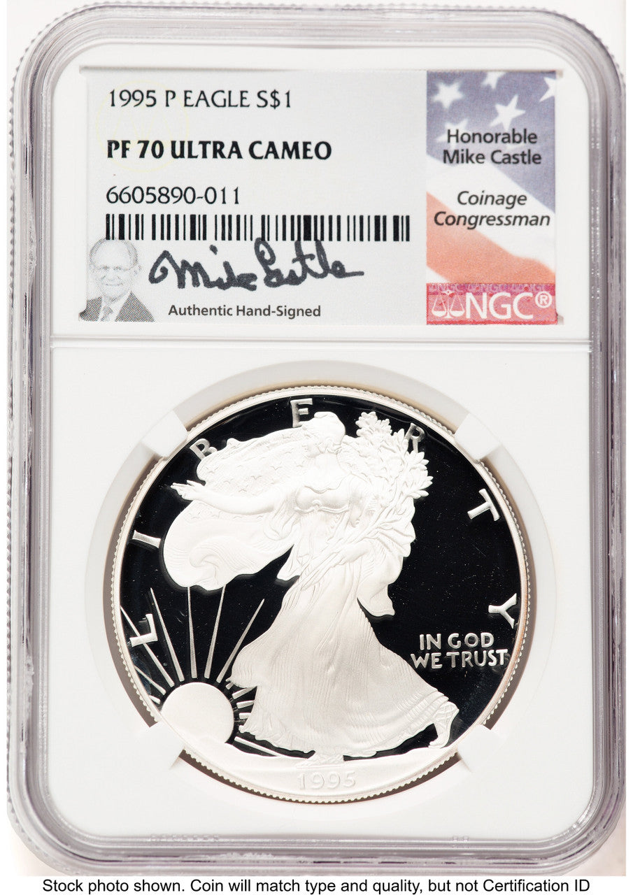 1995-P Proof Silver Eagle 1 oz Mike Castle NGC PF70