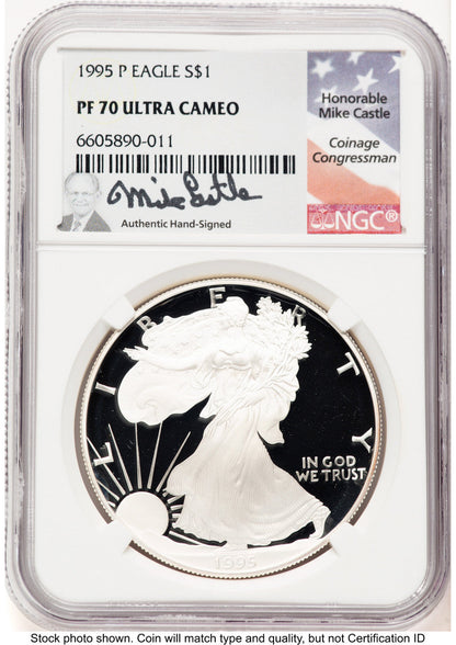 1995-P Proof Silver Eagle 1 oz Mike Castle NGC PF70