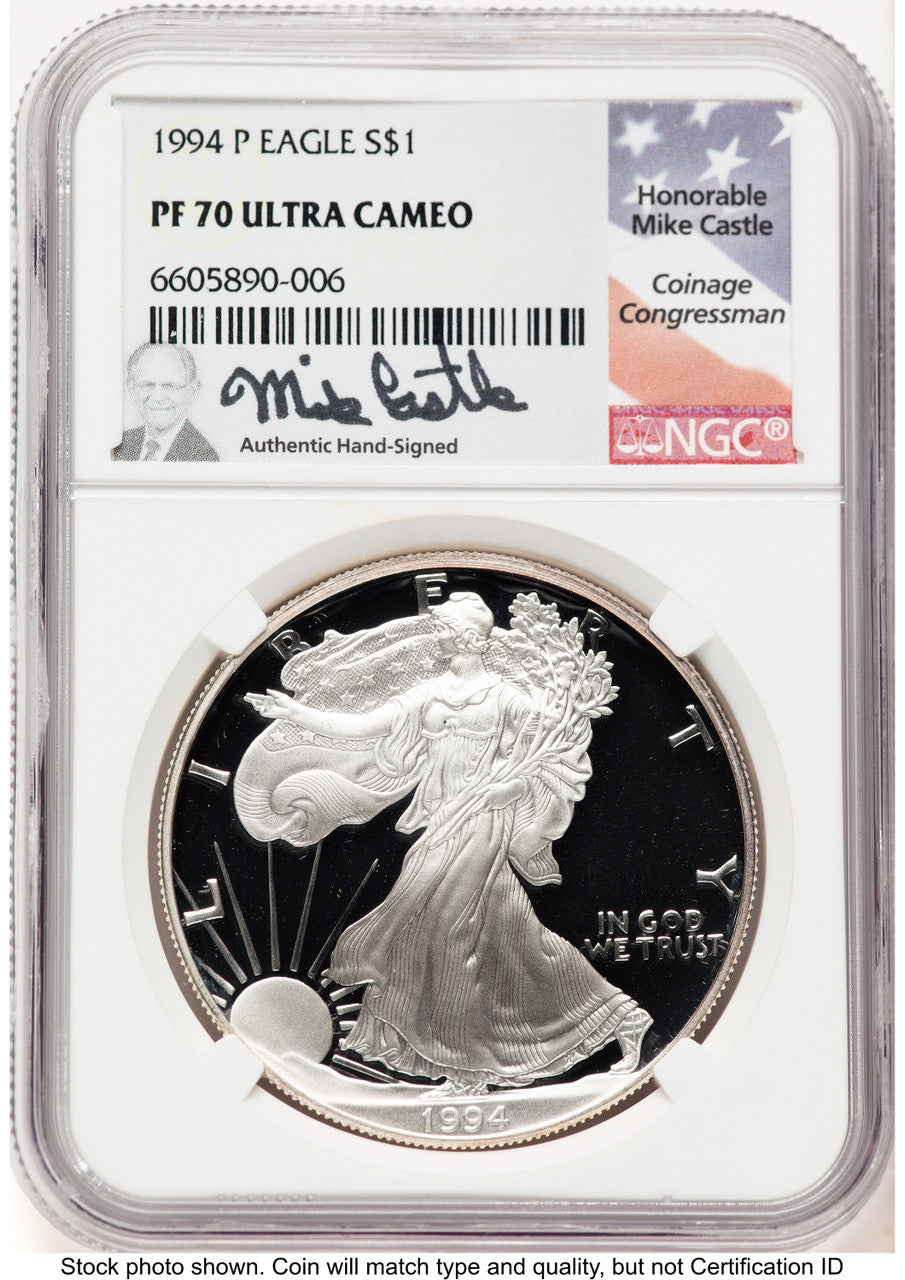 1994-P Proof Silver Eagle 1 oz Mike Castle NGC PF70