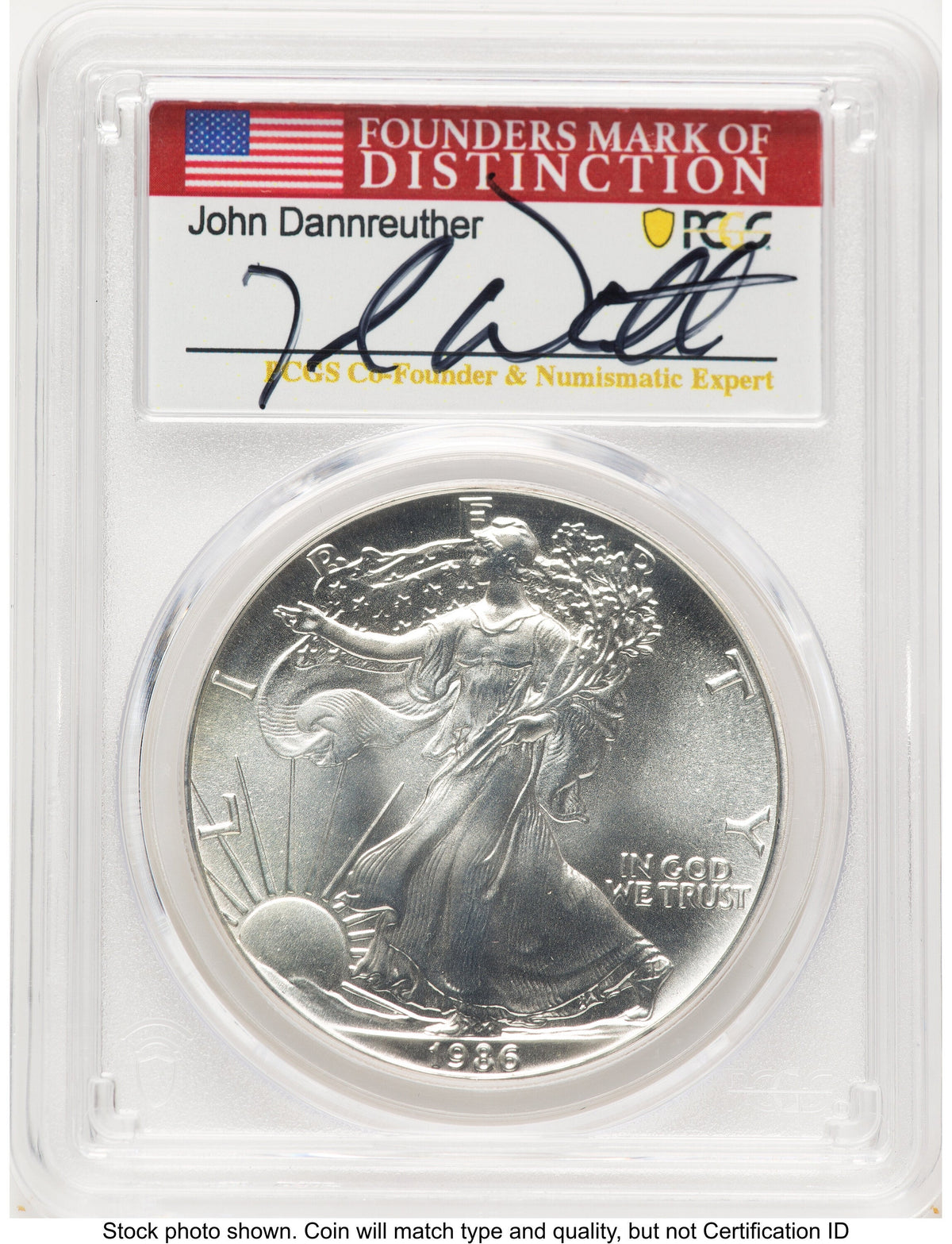 1986 Silver Eagle John Dannreuther PCGS MS70