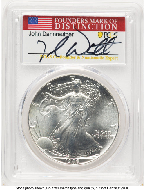 1986 Silver Eagle John Dannreuther PCGS MS70