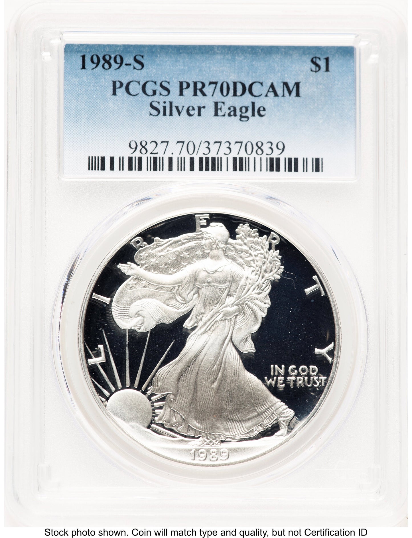 1989-S Proof Silver Eagle 1 oz Blue Gradient PCGS PR70