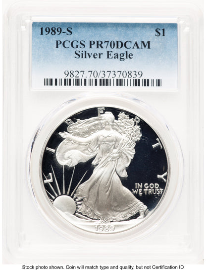 1989-S Proof Silver Eagle 1 oz Blue Gradient PCGS PR70
