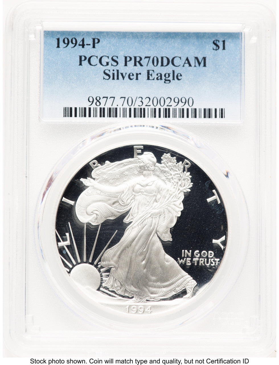 1994-P Proof Silver Eagle 1 oz Blue Gradient PCGS PR70