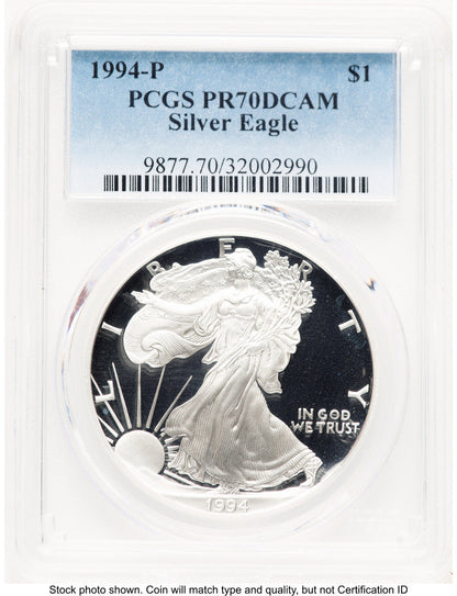 1994-P Proof Silver Eagle 1 oz Blue Gradient PCGS PR70