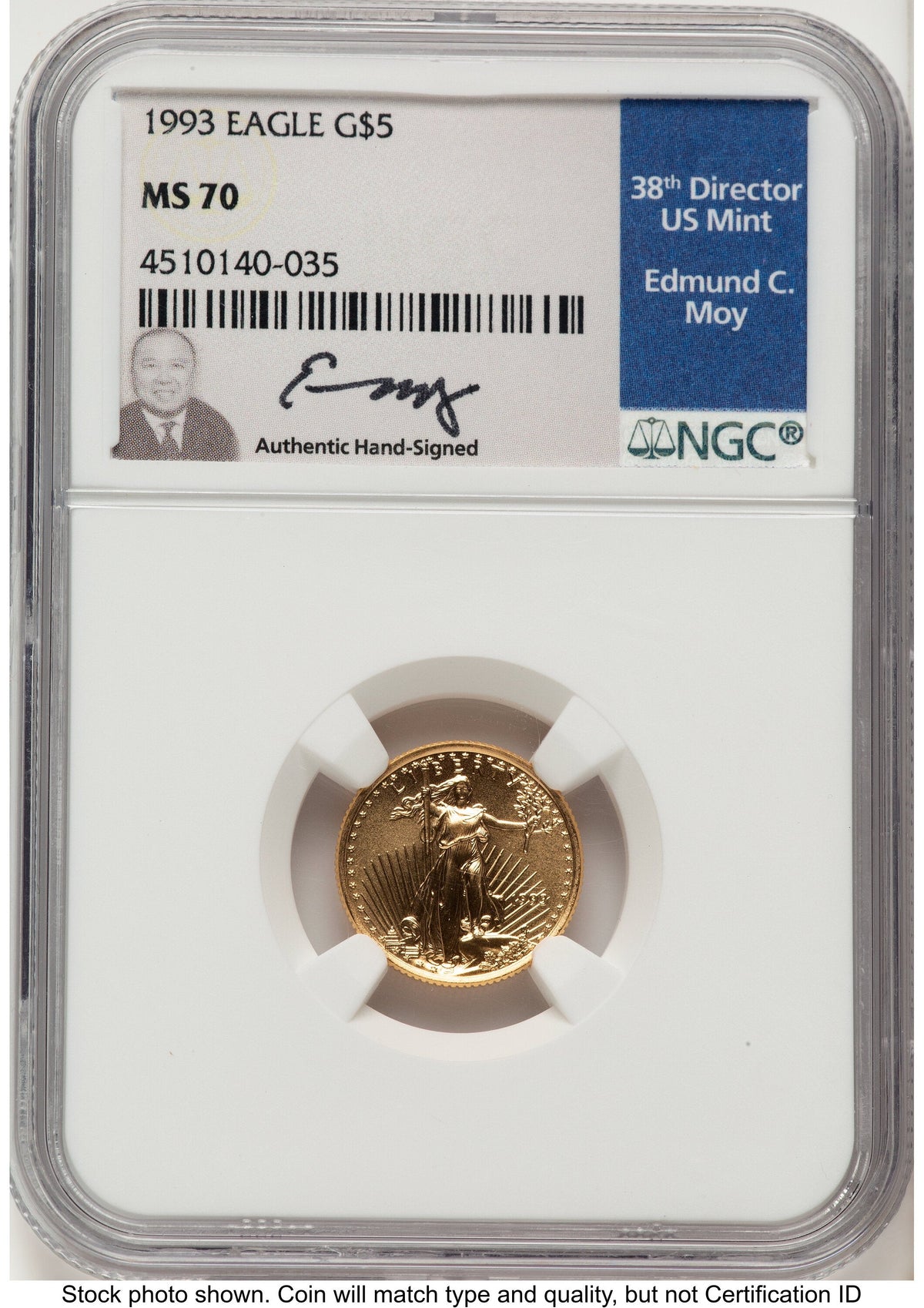 1993 Gold Eagle 1/10 oz NGC MS70 Ed Moy