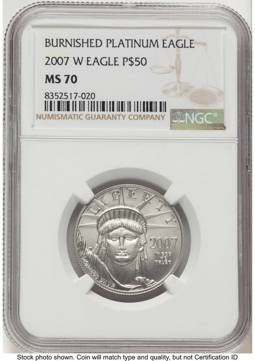 2007-W Burnished Platinum Eagle 1/2 oz Brown Label NGC MS70