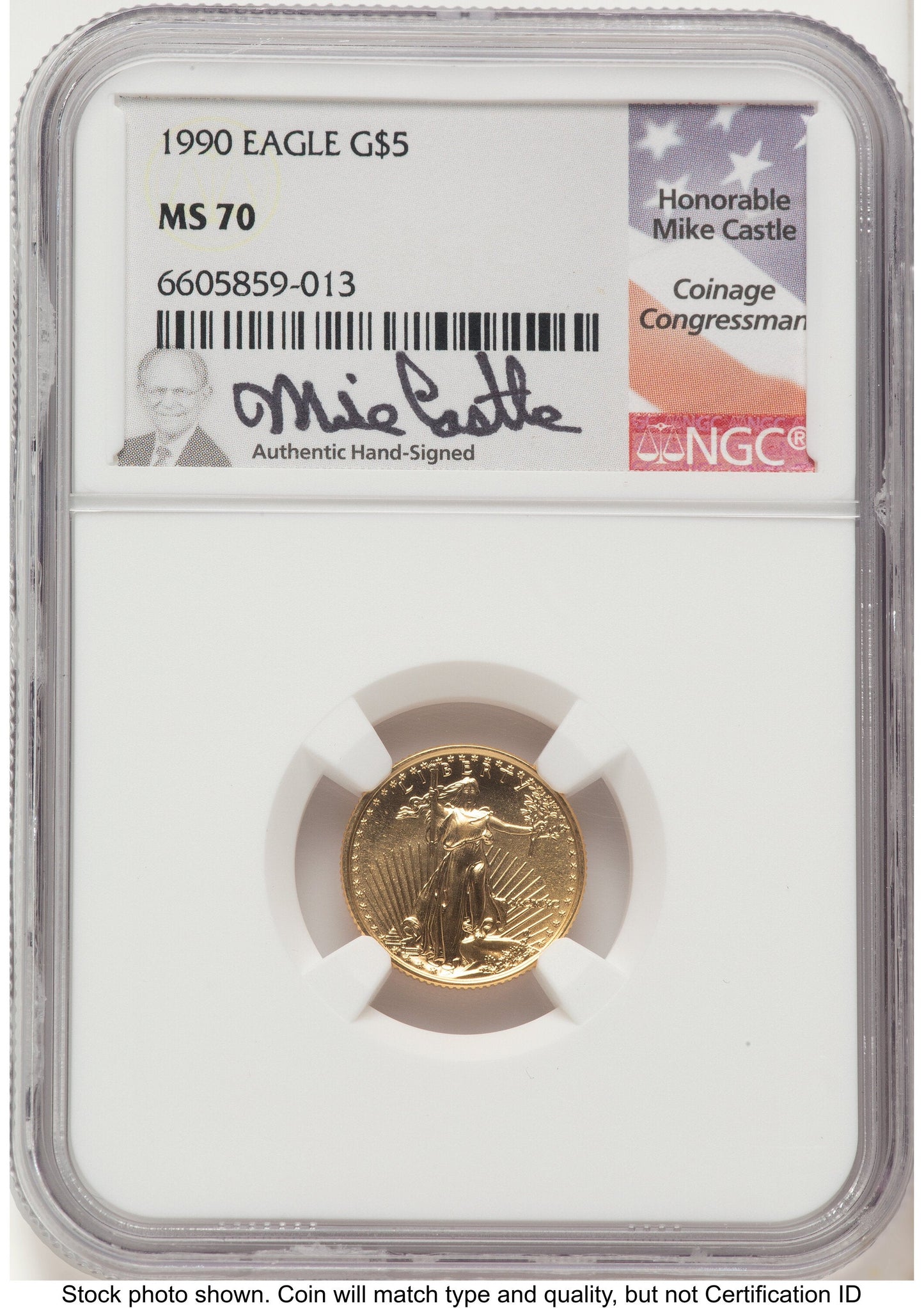1990 Gold Eagle 1/10 oz Mike Castle NGC MS70