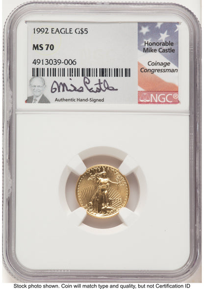 1992 Gold Eagle 1/10 oz Mike Castle NGC MS70