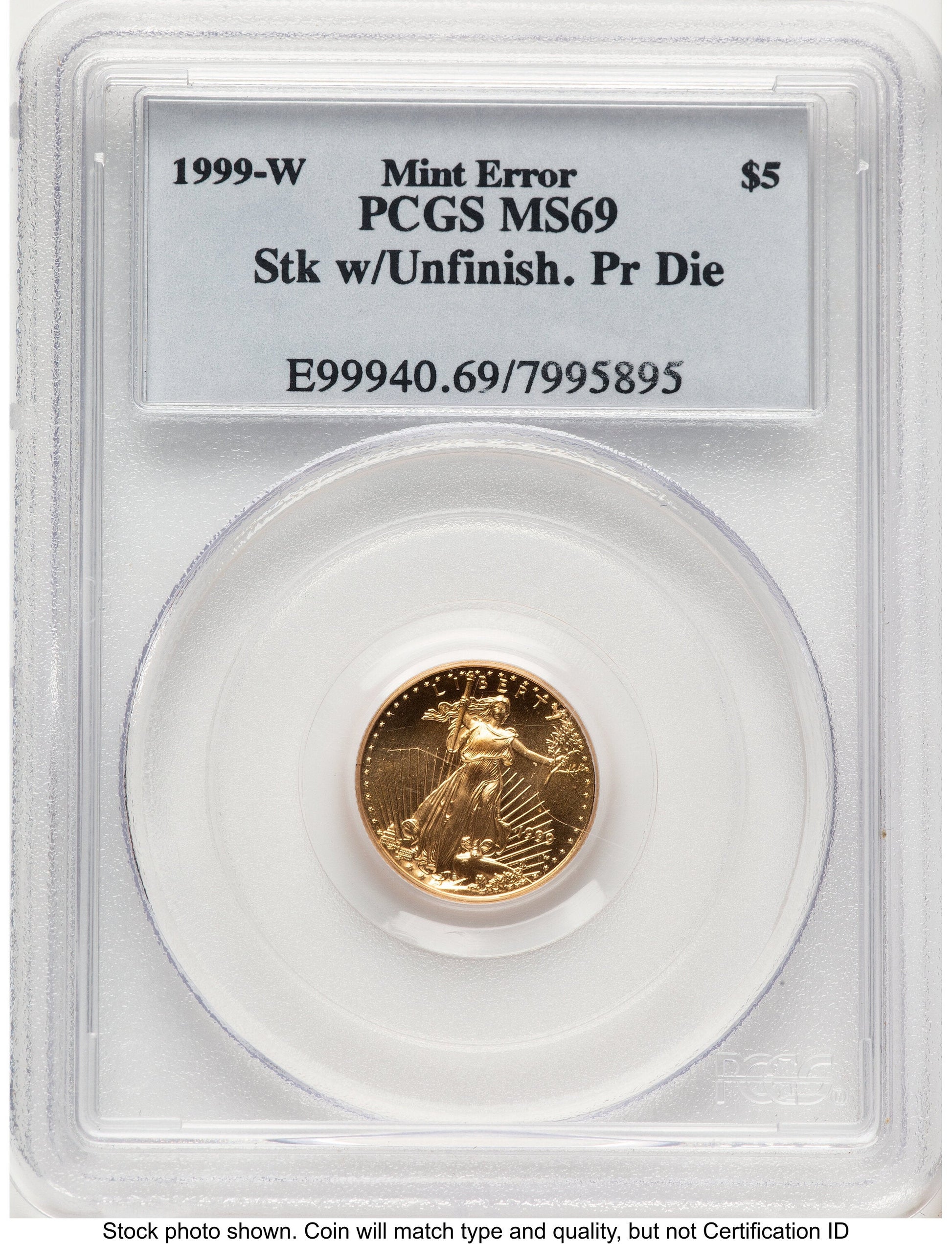 1999-W Gold Eagle 1/10 oz Unfinished Proof Dies Blue Label PCGS PR69