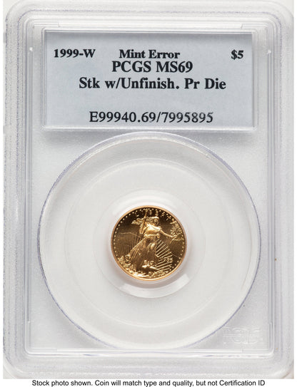 1999-W Gold Eagle 1/10 oz Unfinished Proof Dies Blue Label PCGS PR69