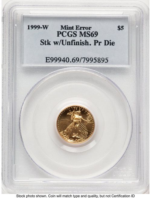 1999-W Gold Eagle 1/10 oz Unfinished Proof Dies Blue Label PCGS PR69