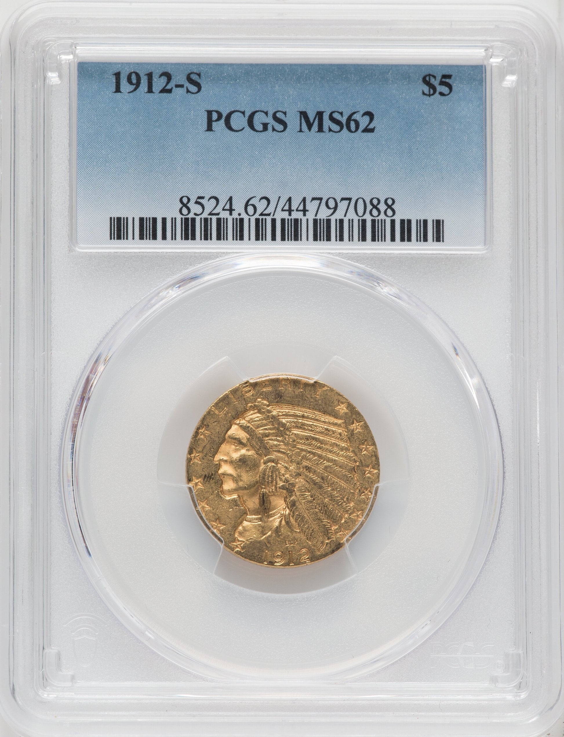 1912-S $5 Indian Half Eagle PCGS MS62
