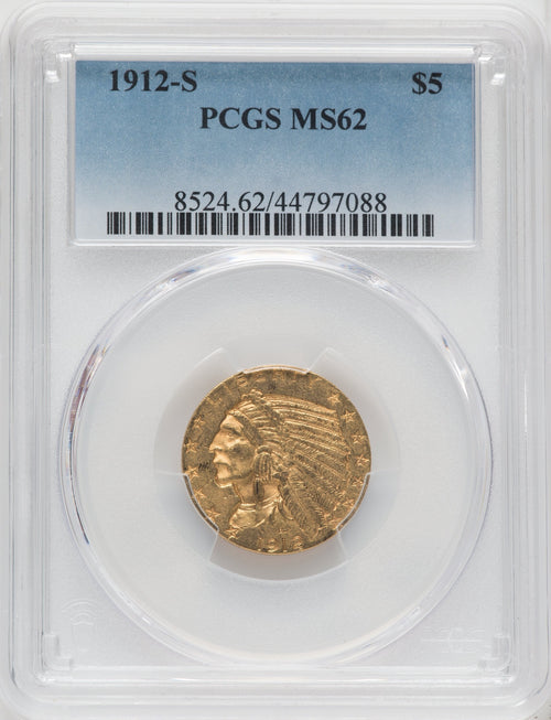 1912-S $5 Indian Half Eagle PCGS MS62