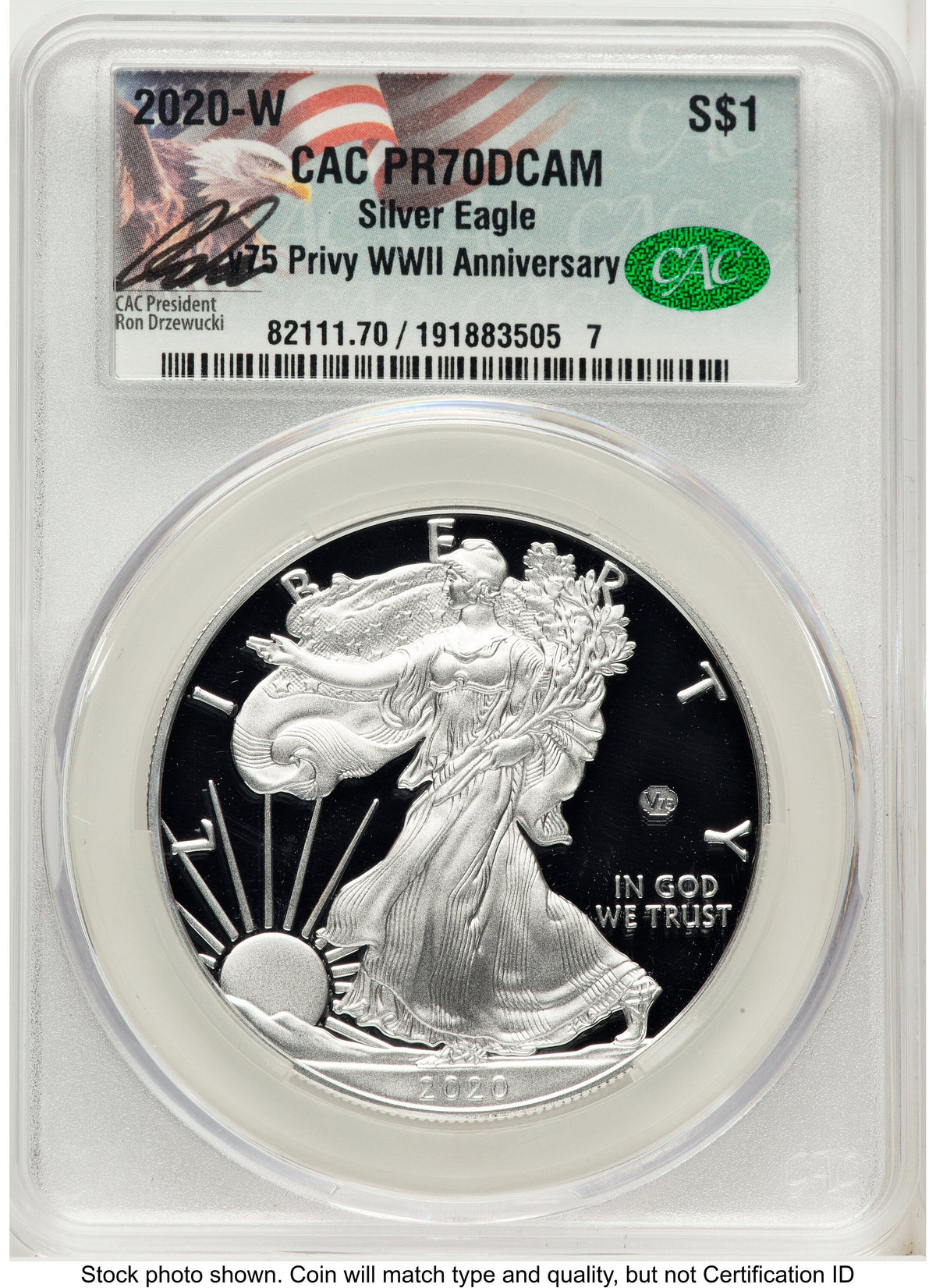 2020-W Proof Silver Eagle V75 Privy 1 oz Ron Drzewucki CACG PR70