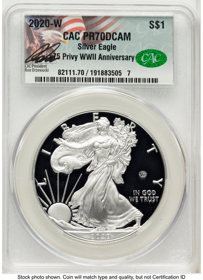 2020-W Proof Silver Eagle V75 Privy 1 oz Ron Drzewucki CACG PR70