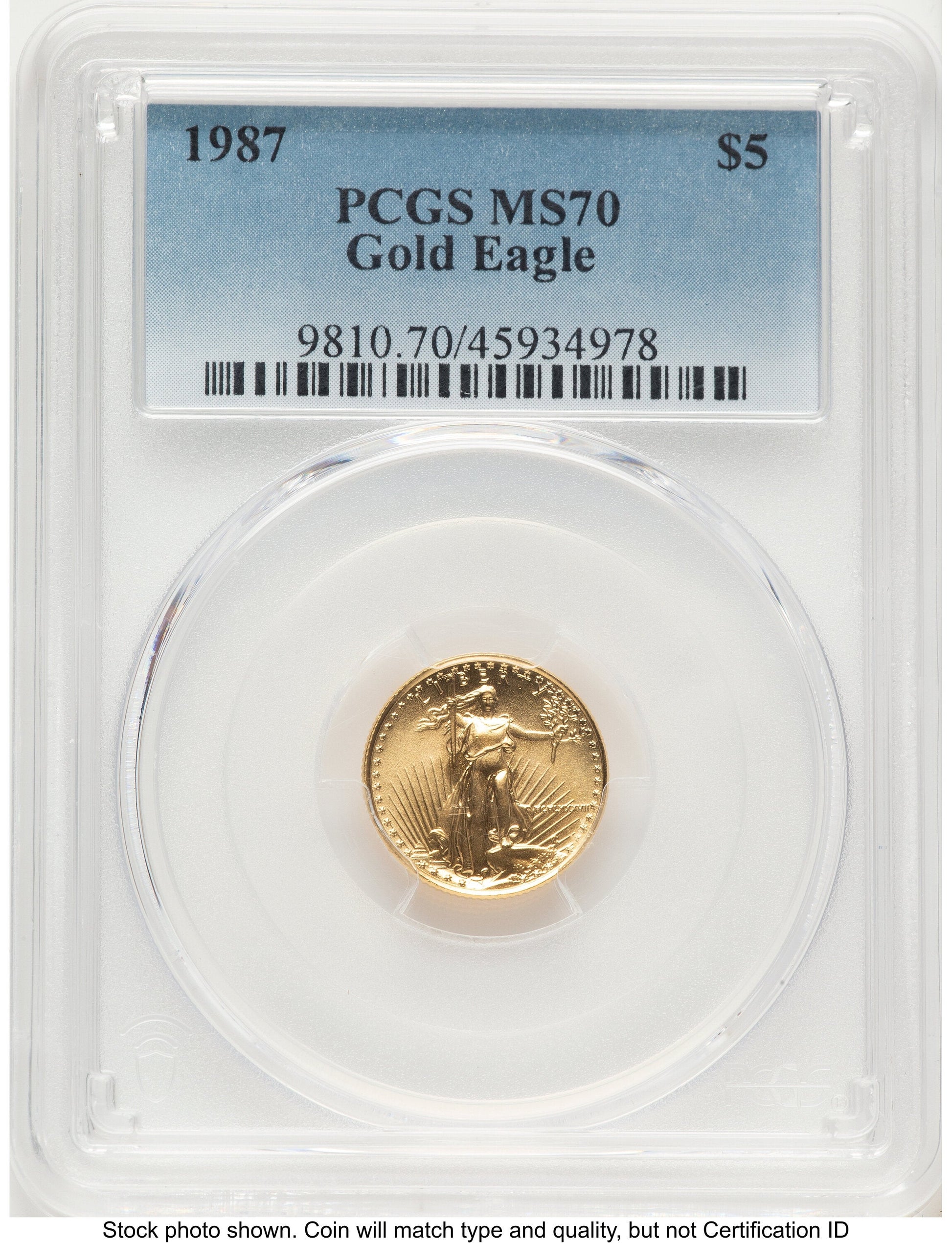 1987 Gold Eagle 1/10 oz Blue Gradient PCGS MS70
