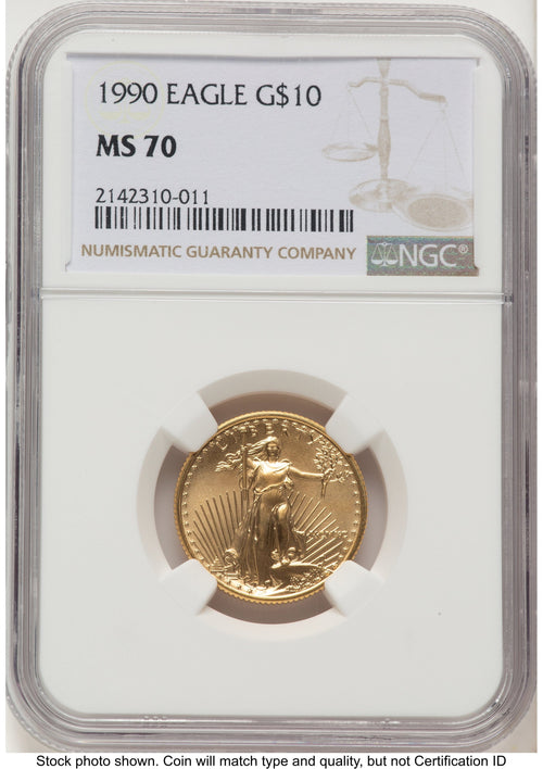 1990 Gold Eagle 1/4 oz Brown Label NGC MS70