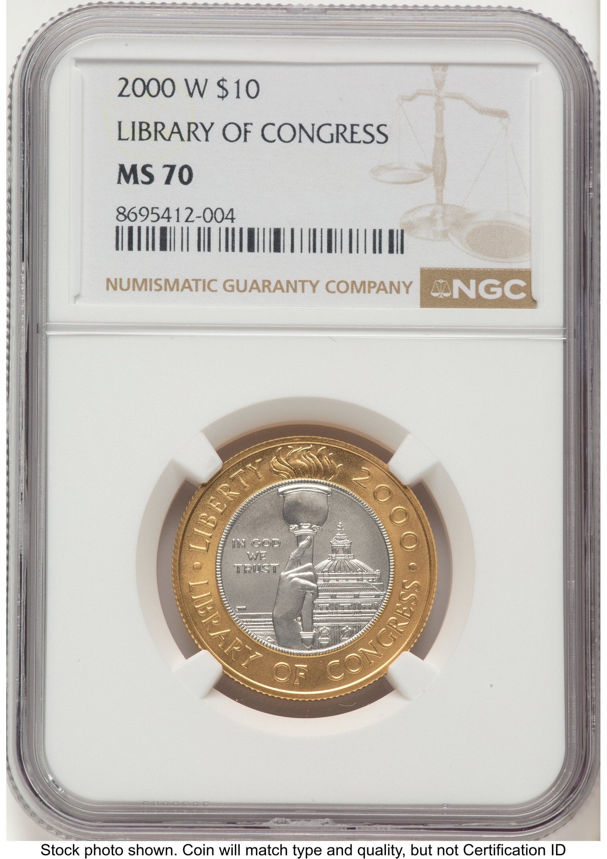 2000-W $10 Library of Congress Bi-Metallic Gold 0.2509 oz and Platinum 0.2509 oz Brown Label Modern Issues NGC MS70